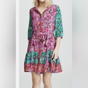 SALONI Red & Green Floral Button-Up Dress